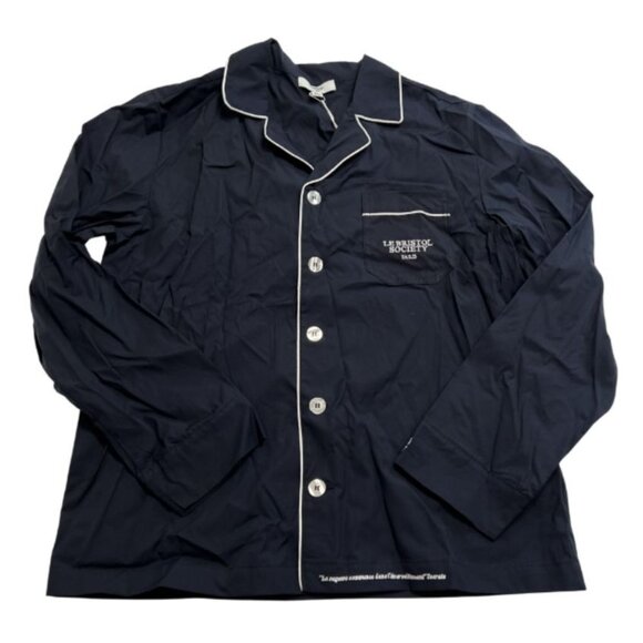 Le Bristol Society Bruce Signature Pajama Trousers in Navy Blue White - Picture 3 of 8